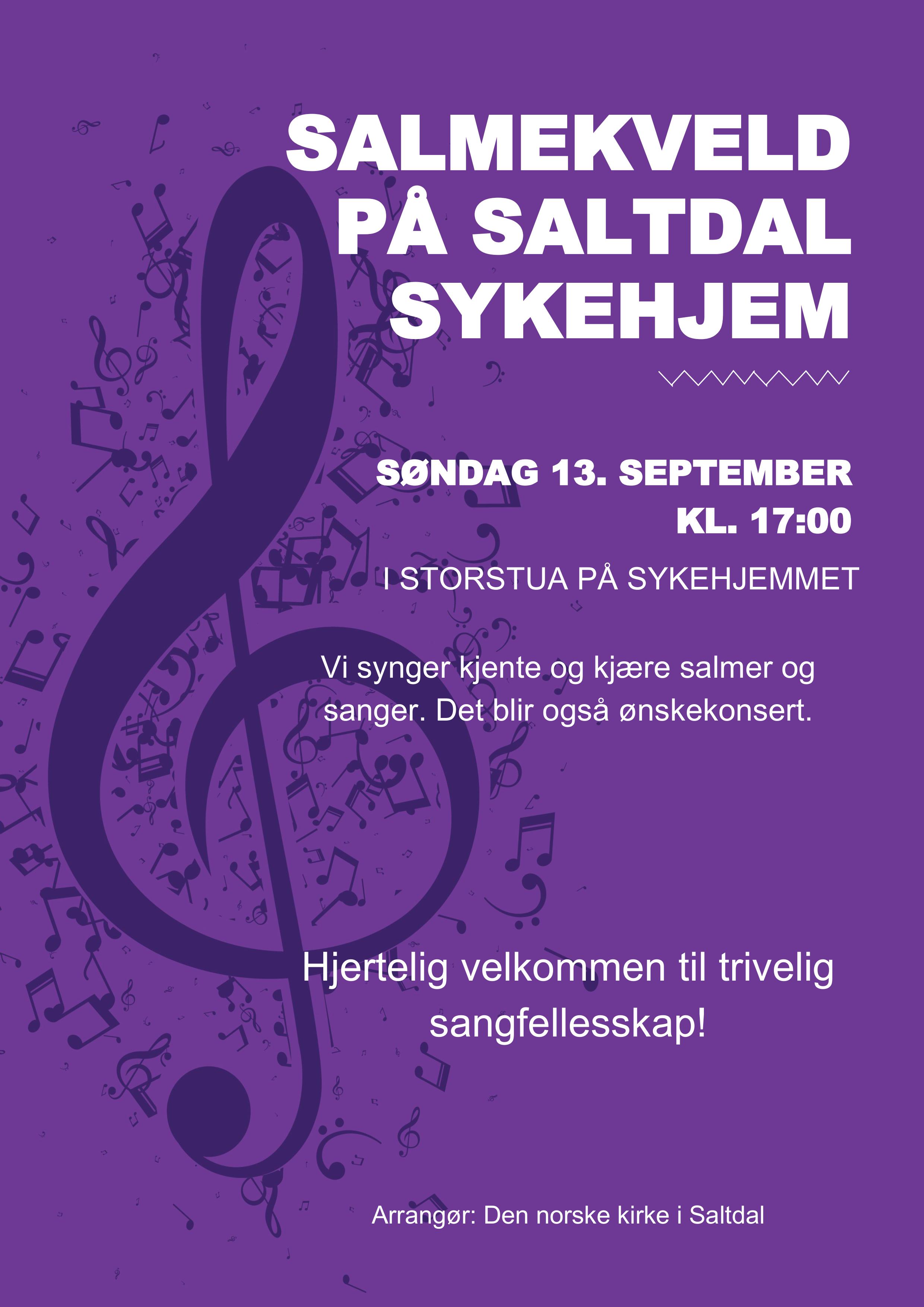 Invitasjon Salmekveld på Saltdal sykehjem 13. september klokken 17.00